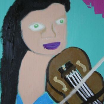 Painting titled "La violoneuse" by Gilles Piquereau, Original Artwork, Acrylic