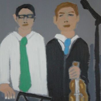 Painting titled "Duo au violon" by Gilles Piquereau, Original Artwork, Oil