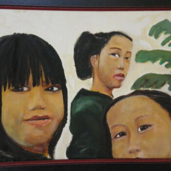 Malerei mit dem Titel "3 jeunes filles vie…" von Gilles Piquereau, Original-Kunstwerk, Öl