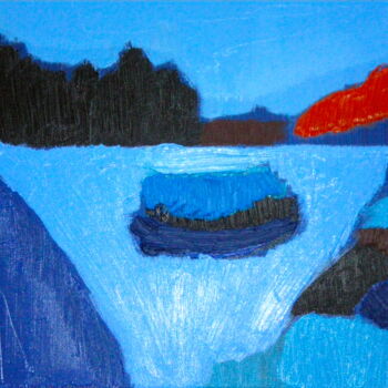 Картина под названием "Lac et rocher" - Gilles Piquereau, Подлинное произведение искусства, Масло