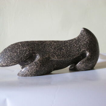 Sculpture intitulée "Bete léopard" par Gilles Quere, Œuvre d'art originale, Terre cuite