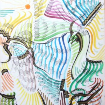 Tekening getiteld "les oiseaux" door Gilles Renard, Origineel Kunstwerk