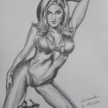 Drawing titled "femme réalisé au cr…" by Gilles Staub (LeCrayonAgile), Original Artwork, Pencil