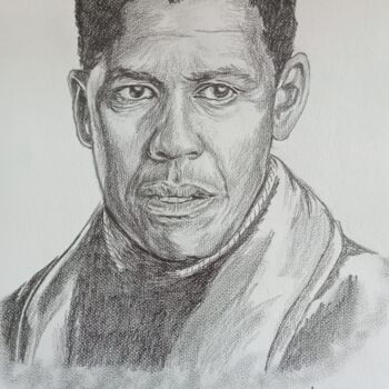 Dessin intitulée "Portrait de Denzel…" par Gilles Staub (LeCrayonAgile), Œuvre d'art originale, Graphite