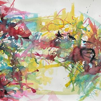 Painting titled "« Jardin Japonais »" by Gilles Surgès, Original Artwork, Watercolor Mounted on Glass