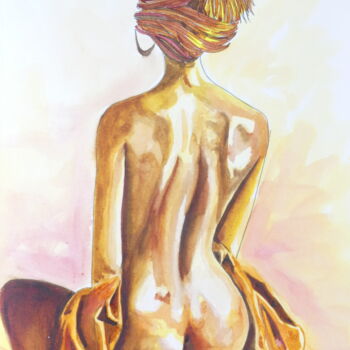 Schilderij getiteld "femme nue de dos" door Gilles Thoueilles, Origineel Kunstwerk, Inkt