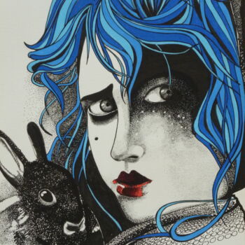 Peinture intitulée "fille au lapin" par Gilles Thoueilles, Œuvre d'art originale, Acrylique