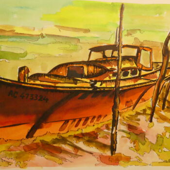 Painting titled "pinasse ac473324" by Gilles Thoueilles, Original Artwork, Ink
