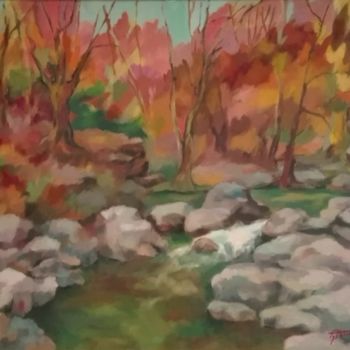 Painting titled "Automne en Cévennes" by Gilles Tranier, Original Artwork, Oil