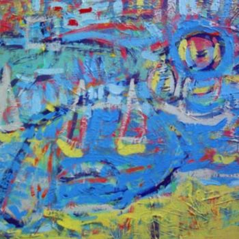 Painting titled "Marine en bleu" by Gilles Bizien, Original Artwork