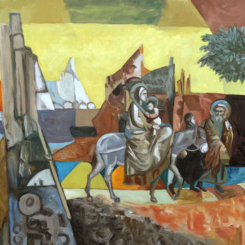 Malerei mit dem Titel "La fuite en Egypte" von Gilles Chambon, Original-Kunstwerk, Öl