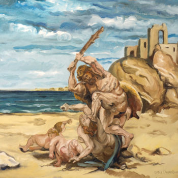 Pittura intitolato "La folie d'Héraclès" da Gilles Chambon, Opera d'arte originale, Olio