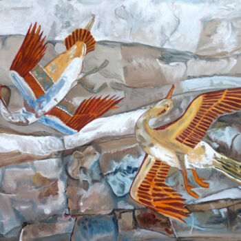 "Les oiseaux d'Hatch…" başlıklı Tablo Gilles Chambon tarafından, Orijinal sanat, Petrol Ahşap Sedye çerçevesi üzerine monte…