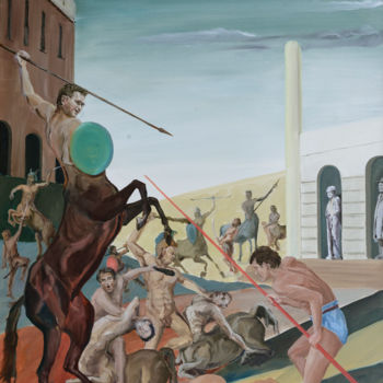 Painting titled "Le combat des Centa…" by Gilles Chambon, Original Artwork, Oil
