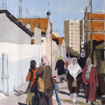 Painting titled "ALGER, RUE DE BANLI…" by Gilles Chambon, Original Artwork, Oil