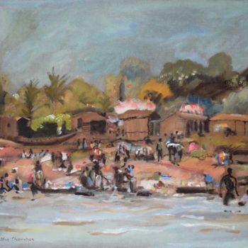 Painting titled "Fanico sur les bord…" by Gilles Chambon, Original Artwork, Oil