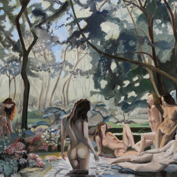 Peinture intitulée "Les baigneuses" par Gilles Chambon, Œuvre d'art originale, Huile Monté sur Châssis en bois