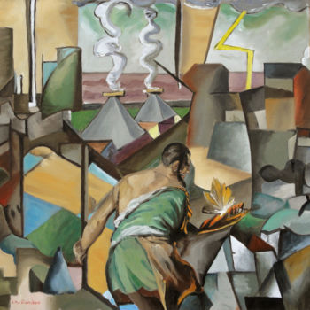 Painting titled "Prométhée dérobant…" by Gilles Chambon, Original Artwork, Oil