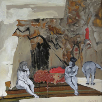 Ζωγραφική με τίτλο "Trois femmes et un…" από Gilles Chambon, Αυθεντικά έργα τέχνης, Λάδι