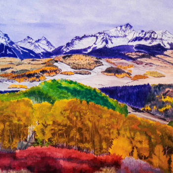 Peinture intitulée "paysage de montagne…" par Gilles Mathieu, Œuvre d'art originale, Aquarelle