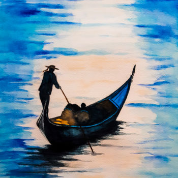 Peinture intitulée "gondole en pleine l…" par Gilles Mathieu, Œuvre d'art originale, Aquarelle