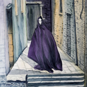 Pittura intitolato "au détour d une rue…" da Gilles Mathieu, Opera d'arte originale, Acquarello