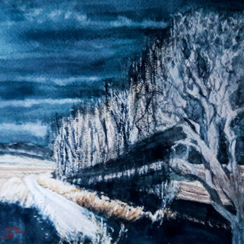 Pintura titulada "Ciel d'hivers" por Gilles Mathieu, Obra de arte original, Acuarela