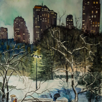 Peinture intitulée "Manhattan night und…" par Gilles Mathieu, Œuvre d'art originale, Aquarelle