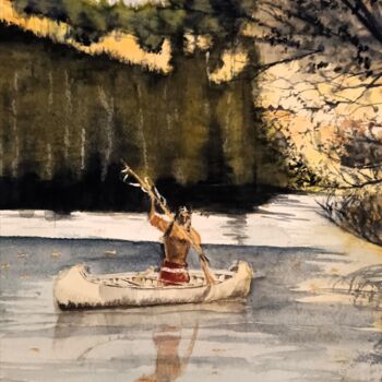 Peinture intitulée "Fishing!" par Gilles Mathieu, Œuvre d'art originale, Aquarelle