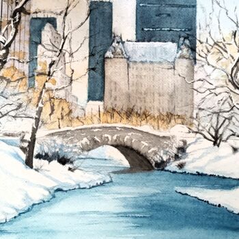 Pintura titulada "Central Park bridge" por Gilles Mathieu, Obra de arte original, Acuarela