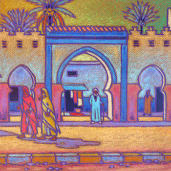 Painting titled "Sidi Ifni , le marc…" by Gilles Mével, Original Artwork, Pastel Mounted on Cardboard