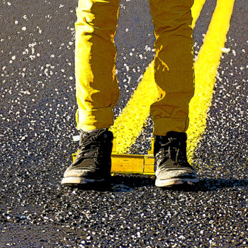 Digitale Kunst getiteld "yellow stripes" door Gilles Mével, Origineel Kunstwerk, Digitaal Schilderwerk Gemonteerd op Alumini…