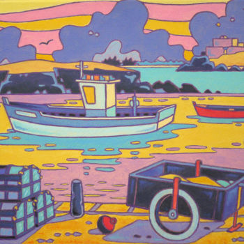 Pintura titulada "Le port de Portivy" por Gilles Mével, Obra de arte original, Acrílico Montado en Bastidor de camilla de ma…