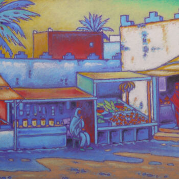 "le marché Sidi Ifni" başlıklı Tablo Gilles Mével tarafından, Orijinal sanat, Pastel Ahşap Sedye çerçevesi üzerine monte edi…