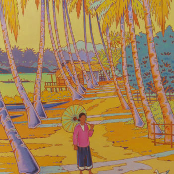 제목이 "3000 iles sur le mé…"인 미술작품 Gilles Mével로, 원작, 아크릴 나무 들것 프레임에 장착됨