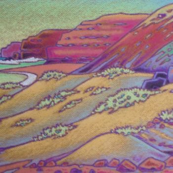 Painting titled "plage sud maroc" by Gilles Mével, Original Artwork, Pastel Mounted on Cardboard