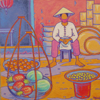Malerei mit dem Titel "marchè- vietnam" von Gilles Mével, Original-Kunstwerk, Acryl Auf Keilrahmen aus Holz montiert