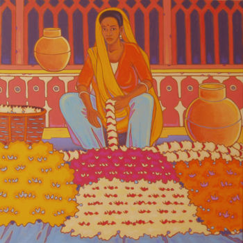 Peinture intitulée "marché aux fleurs à…" par Gilles Mével, Œuvre d'art originale, Acrylique Monté sur Châssis en bois
