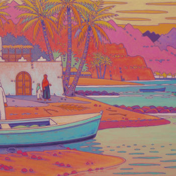 Malarstwo zatytułowany „la mer rouge à dahab” autorstwa Gilles Mével, Oryginalna praca, Akryl Zamontowany na Drewniana rama…