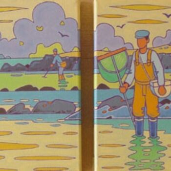 Pintura intitulada "pêche à pied 1" por Gilles Mével, Obras de arte originais, Acrílico Montado em Armação em madeira