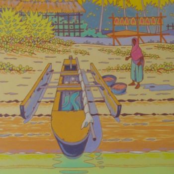 Картина под названием "plage de zanzibar" - Gilles Mével, Подлинное произведение искусства, Акрил Установлен на Деревянная р…