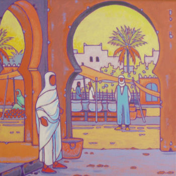 Painting titled "le souk" by Gilles Mével, Original Artwork, Acrylic Mounted on Wood Stretcher frame