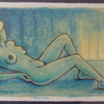 Schilderij getiteld "nu bleu" door Gilles Mével, Origineel Kunstwerk, Acryl