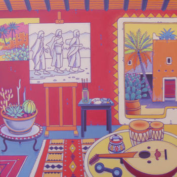 Painting titled "atelier.maroc" by Gilles Mével, Original Artwork, Acrylic Mounted on Wood Stretcher frame