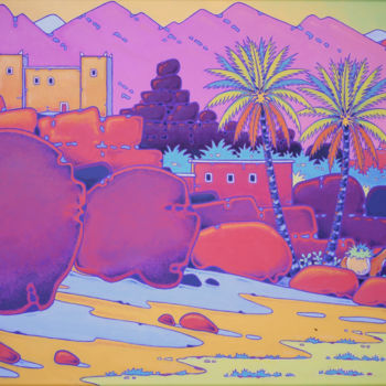 Painting titled "tafraoute anti atlas" by Gilles Mével, Original Artwork, Acrylic Mounted on Wood Stretcher frame