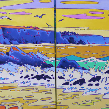 Painting titled "Côte sauvage . Sain…" by Gilles Mével, Original Artwork, Acrylic Mounted on Wood Stretcher frame
