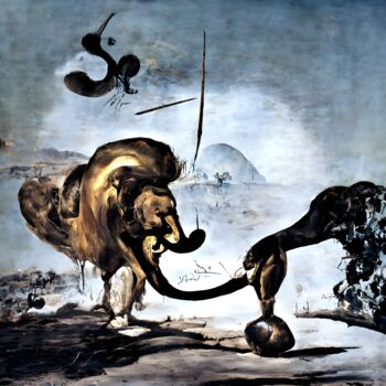 Arte digital titulada "Le Lion et le Serpe…" por Gilles Rosanilla, Obra de arte original, Trabajo Digital 2D Montado en Bast…