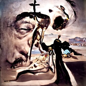 Digitale Kunst mit dem Titel "la mort du prêtre" von Gilles Rosanilla, Original-Kunstwerk, KI-generiertes Bild Auf Keilrahme…