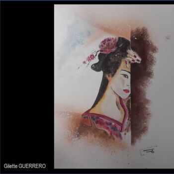 Pittura intitolato "ASIATIQUE" da Gilette Guerrero, Opera d'arte originale, Acquarello Montato su Vetro