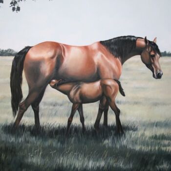 Painting titled "mare and foal" by Gimena Ferrari, Original Artwork